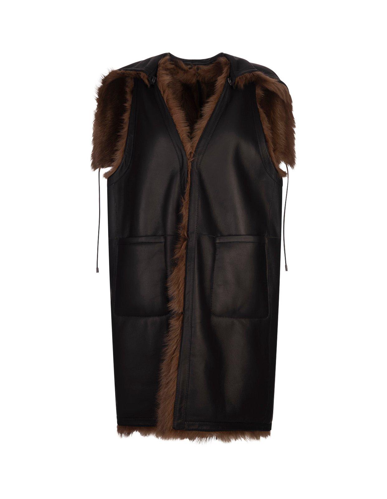 Shop Max Mara Reversible Open-front Vest In Brown