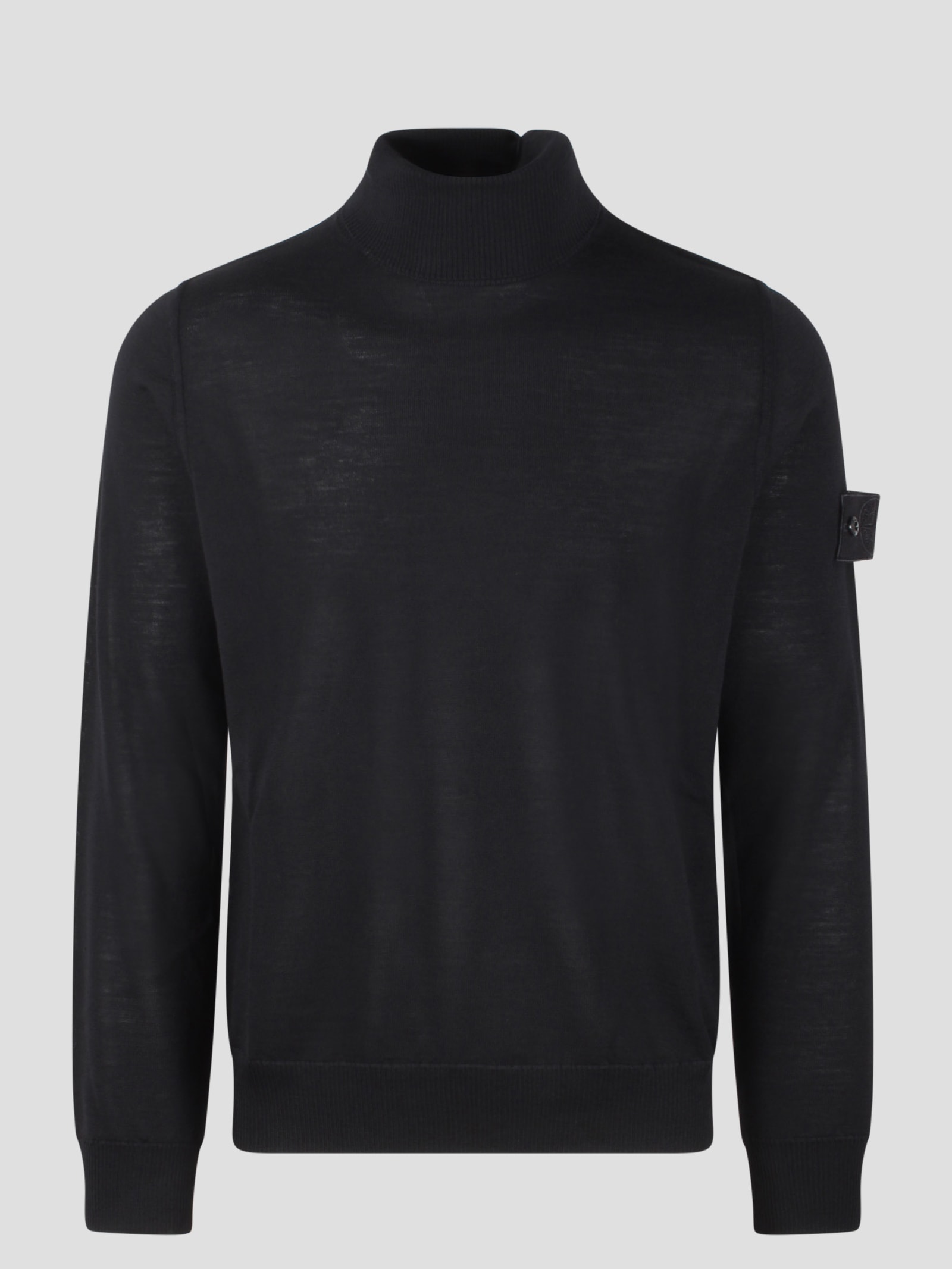 Shop Stone Island Badge Patch Turtleneck Sweater In Black