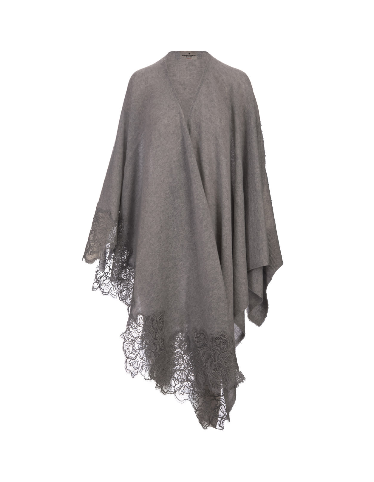 Shop Ermanno Scervino Grey Cashmere Cape With Lace