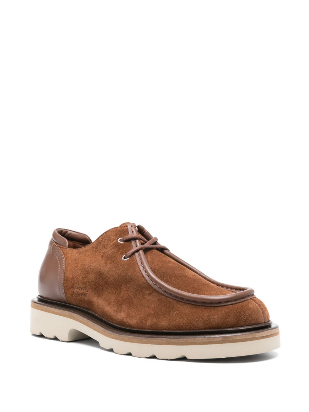 Shop Maison Kitsuné Suede Leather Derbies In Dark Brown