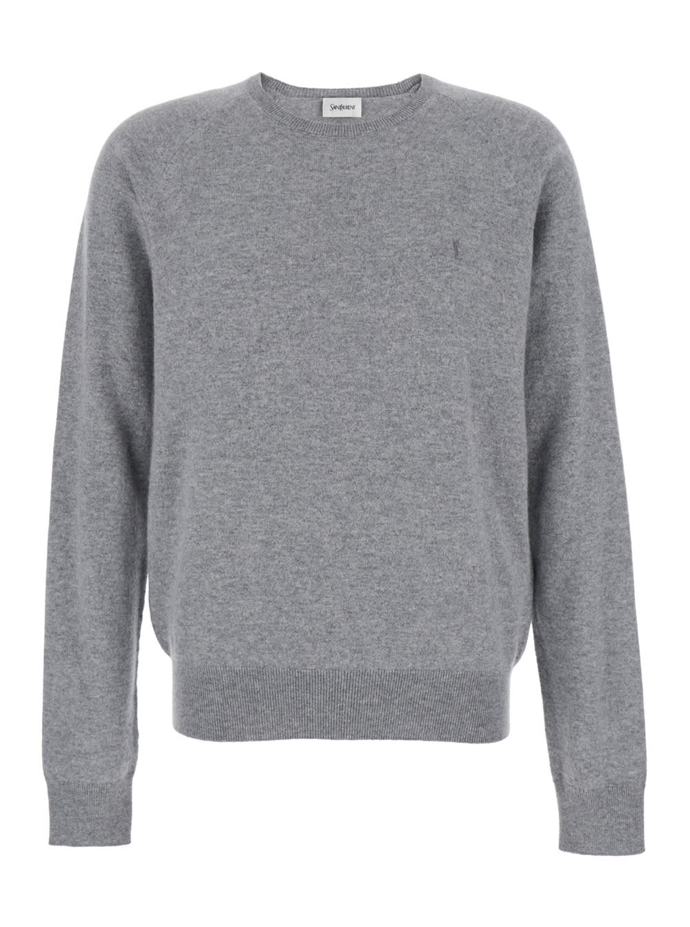 Shop Saint Laurent Grey Crewneck Sweater With Cassandre In Cashmere Man