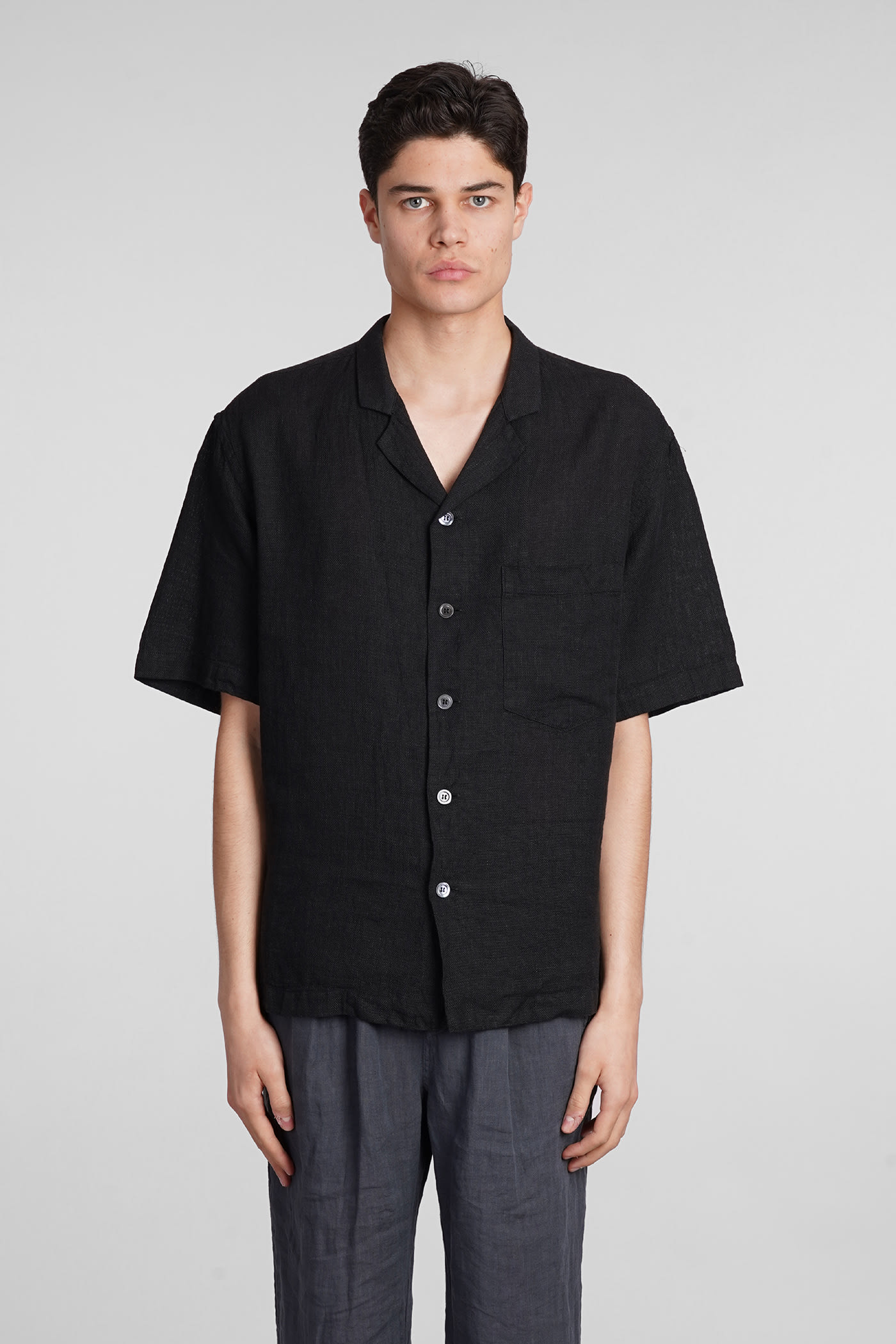 Shop Barena Venezia Bagolo Shirt In Black Linen