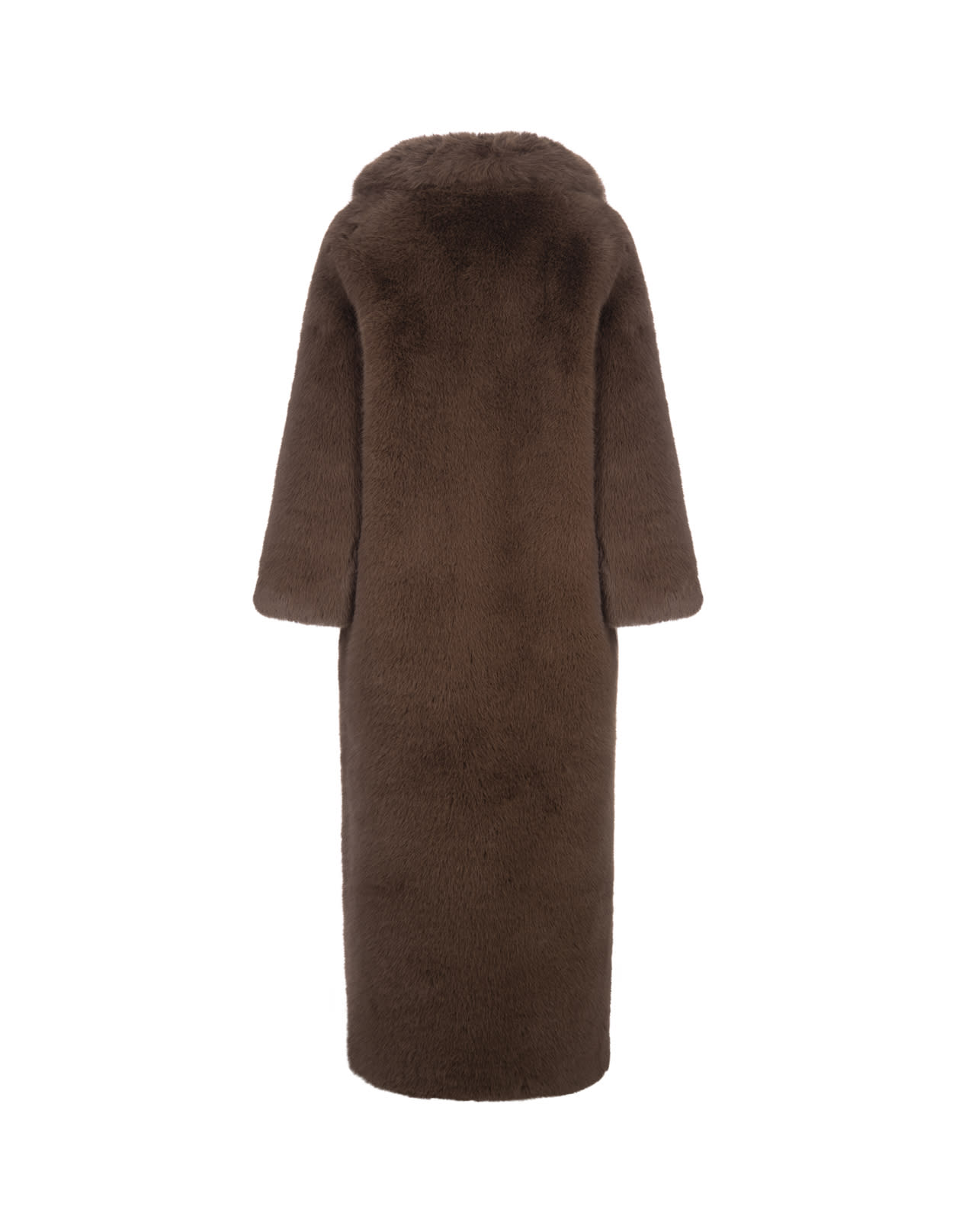 Shop Giuseppe Di Morabito Long Brown Faux Fur Coat With Brooch