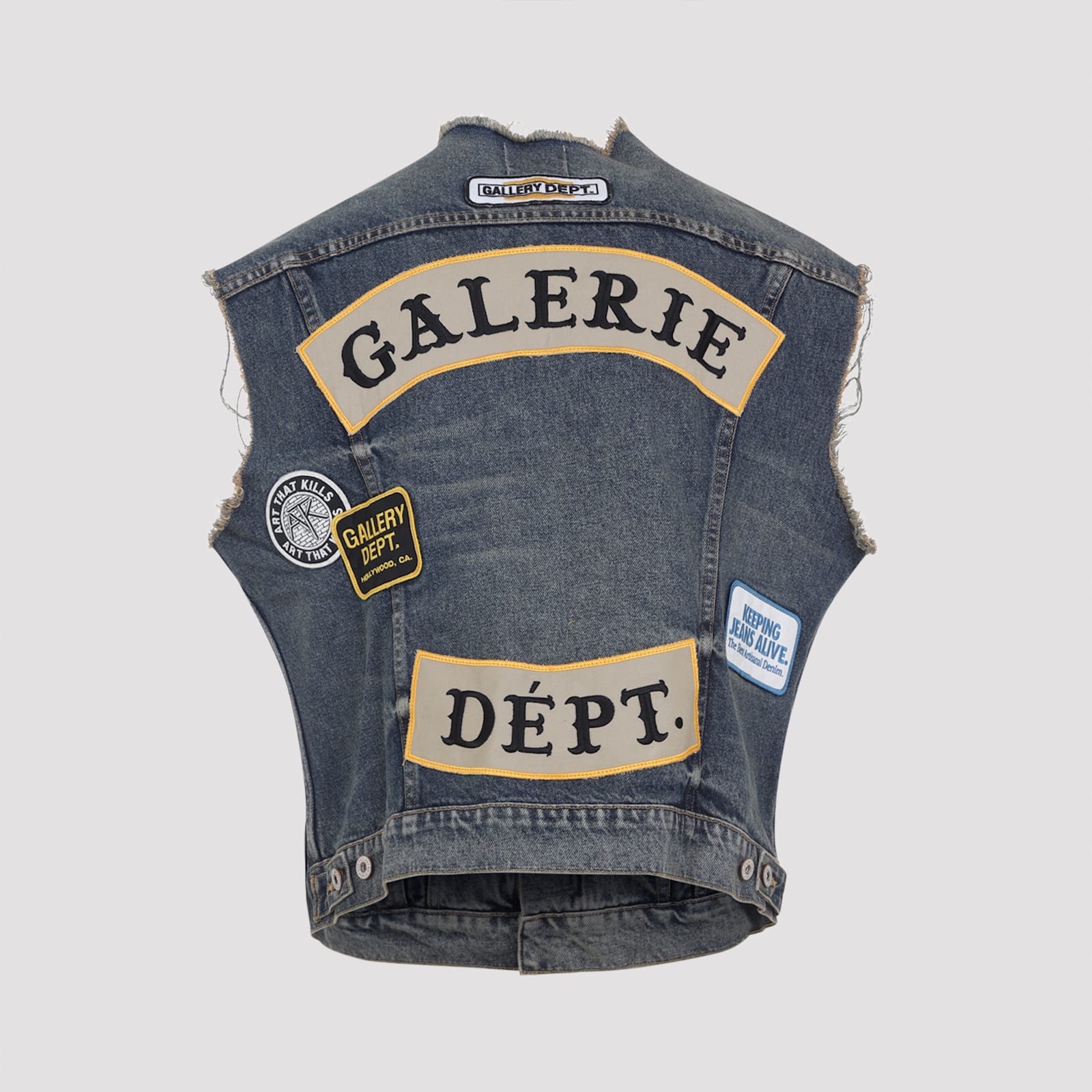 Gallery Dept. Mens Indigo Midnight Graphic-patches Denim Vest In Gray