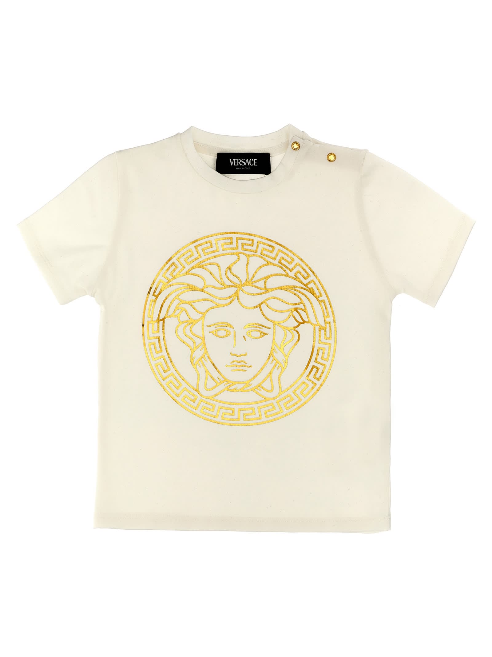 Versace Babies' Logo Print T-shirt In White