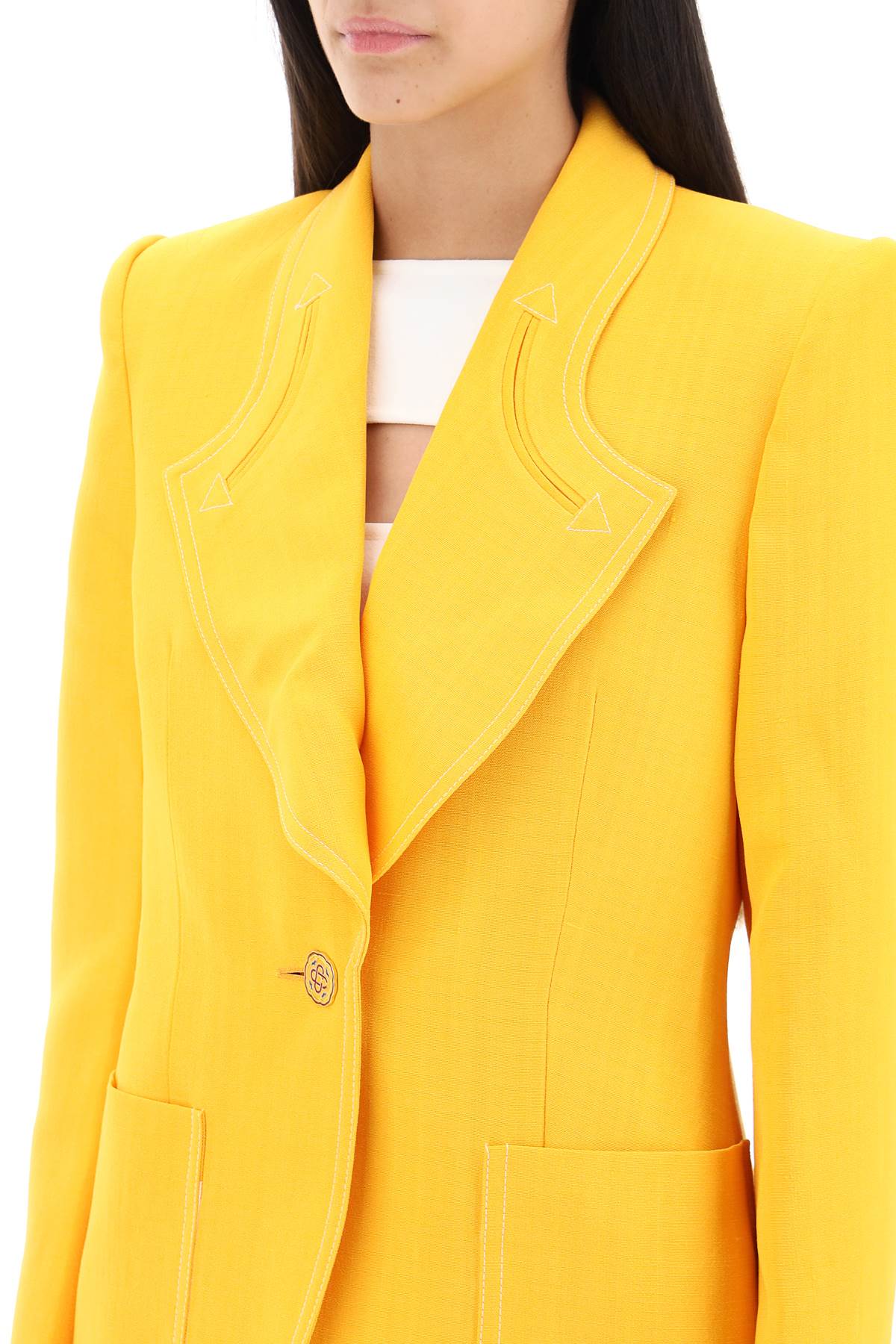 Shop Casablanca Silk Blend Single-breasted Blazer In Citrus (yellow)