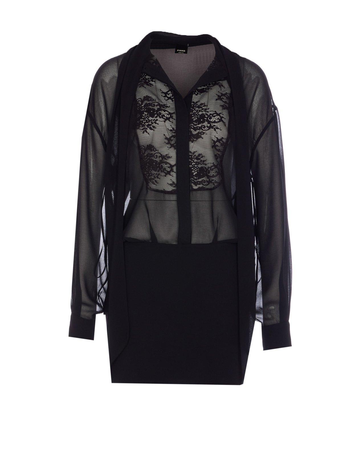 Pinko Bow Tie Neck Lace Detail Dress