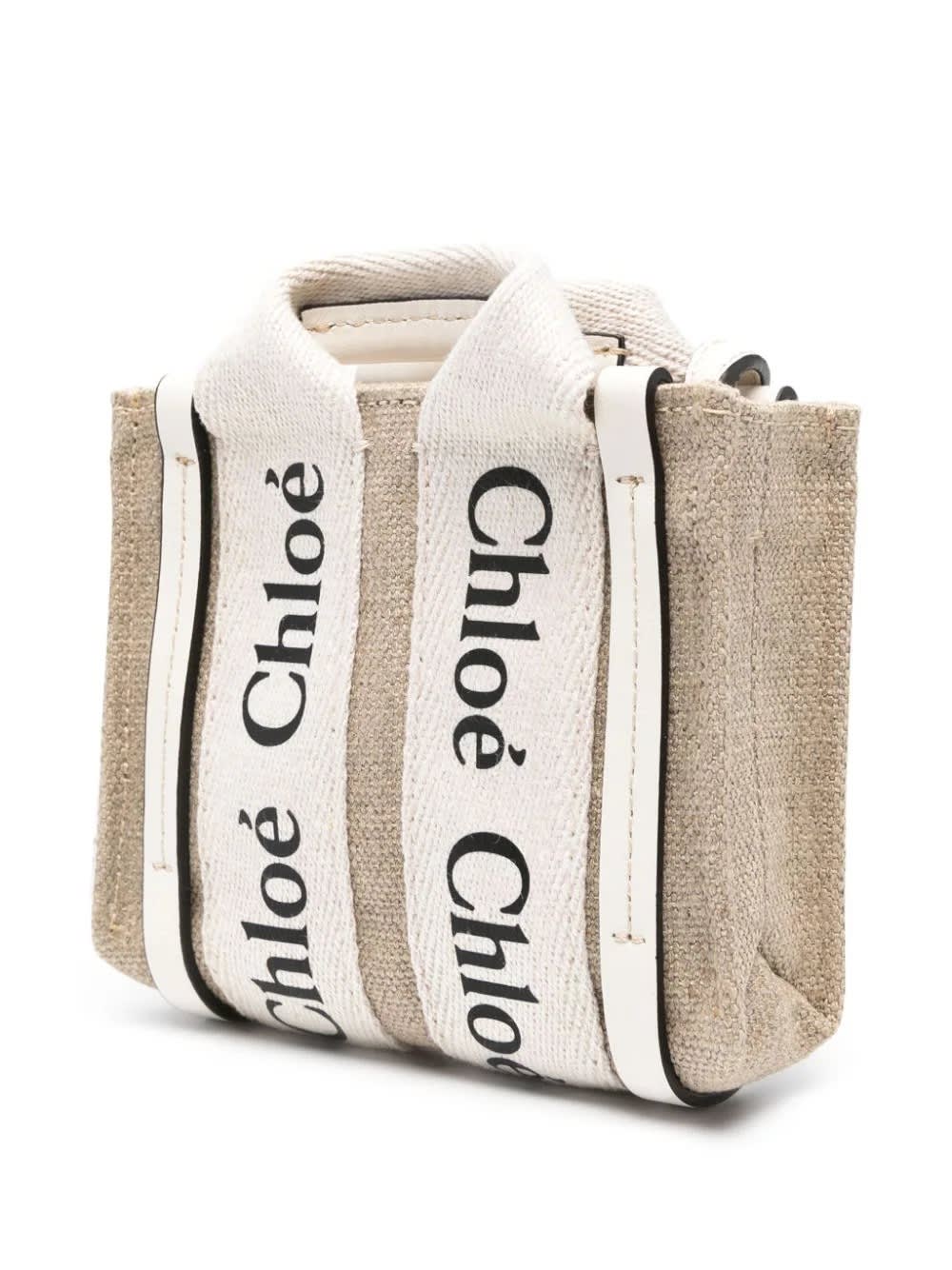Shop Chloé White Woody Nano Tote Bag