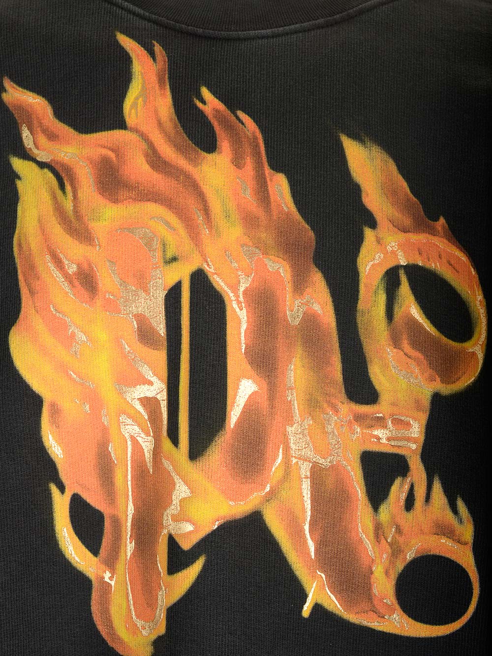 Palm Angels Sweatshirt With Front Monogram Burining In Black Gold