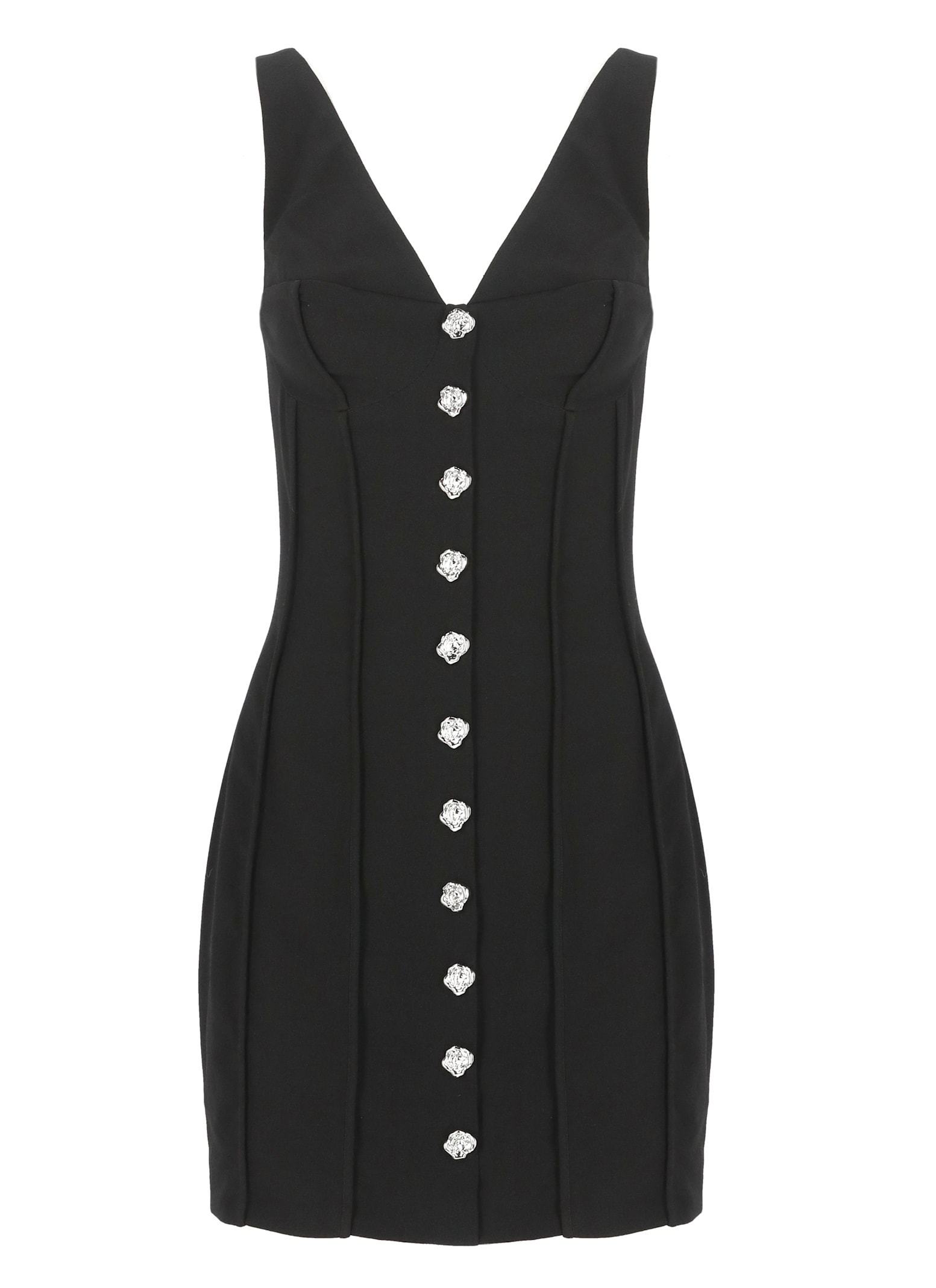 Rotate Birger Christensen Rotate V-neck Mini Dress With Decorative Front Buttons In Black