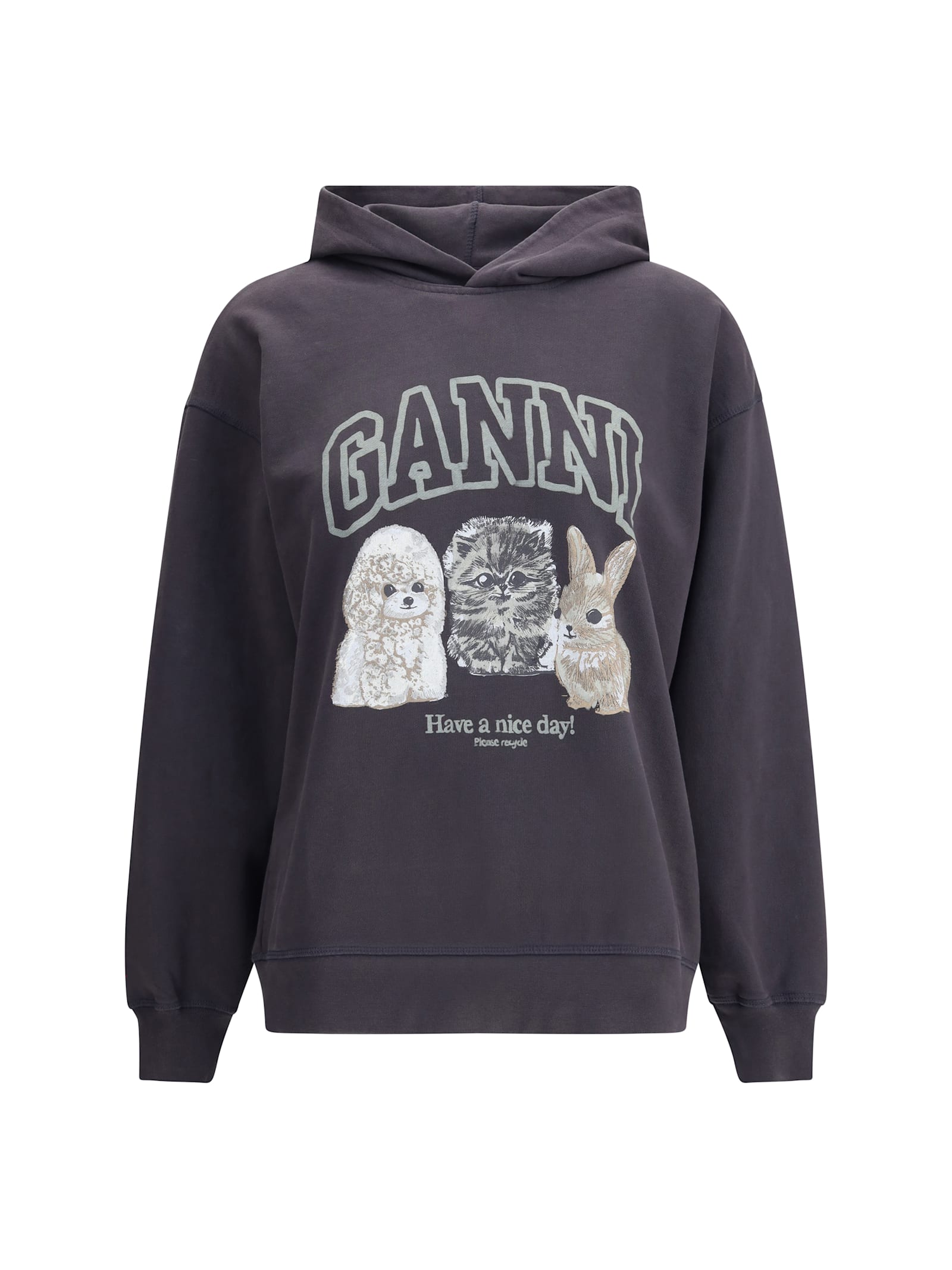 Ganni Hoodie With Print In Blue