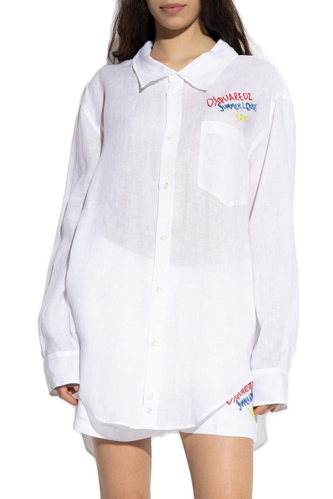Shop Dsquared2 Summer Lovers Embroidered Oversized Shirt
