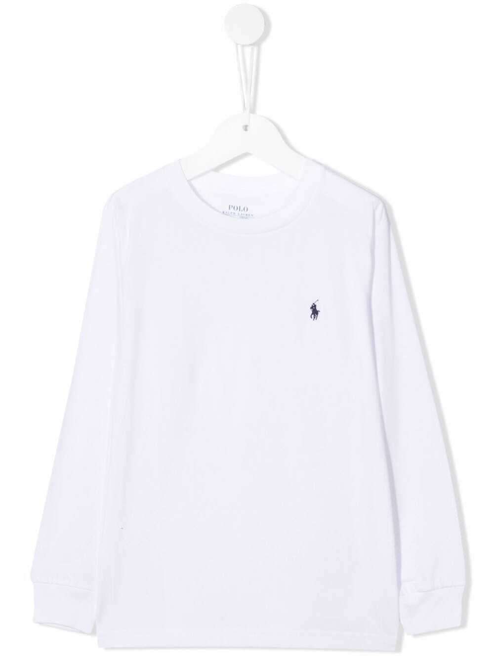 Ralph Lauren Long-sleeved White Cotton T-shirt With Logo Kids Boy