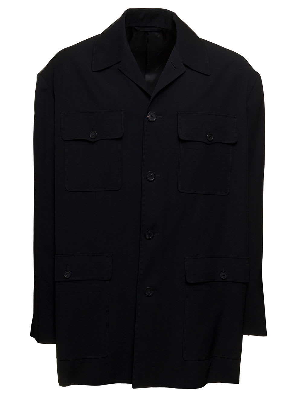 Balenciaga Mans Black Viscose Gabardine Shirt With Pockets