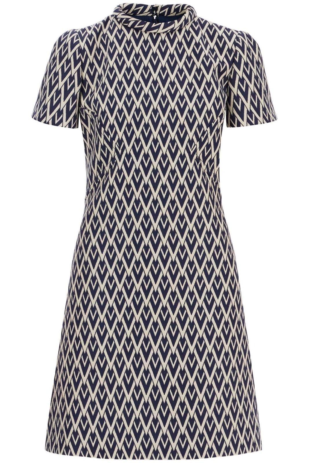 All-over Patterned Short-sleeved Mini Dress