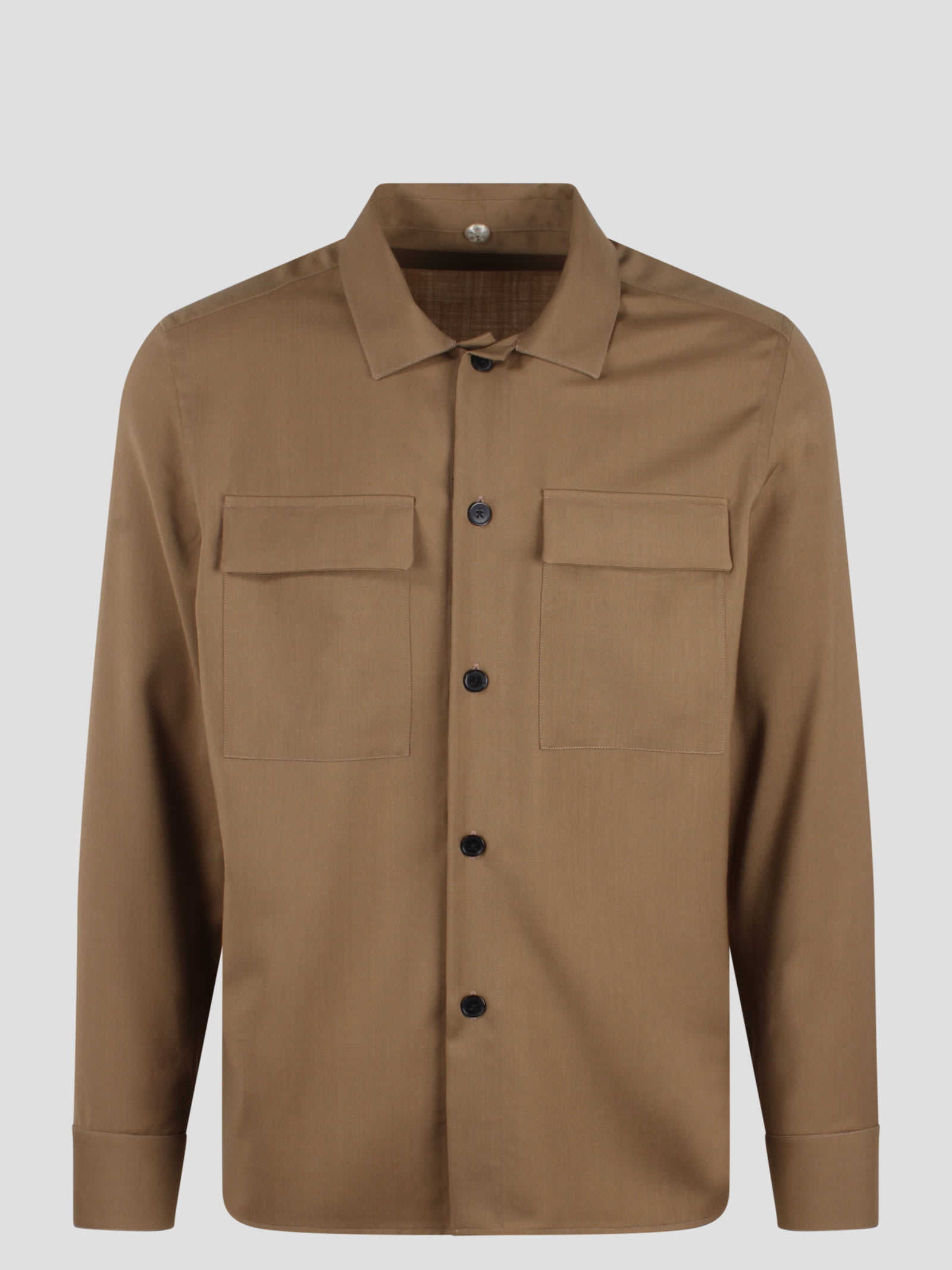 Shop Low Brand Tropical Wool Shirt Jacket In Brown