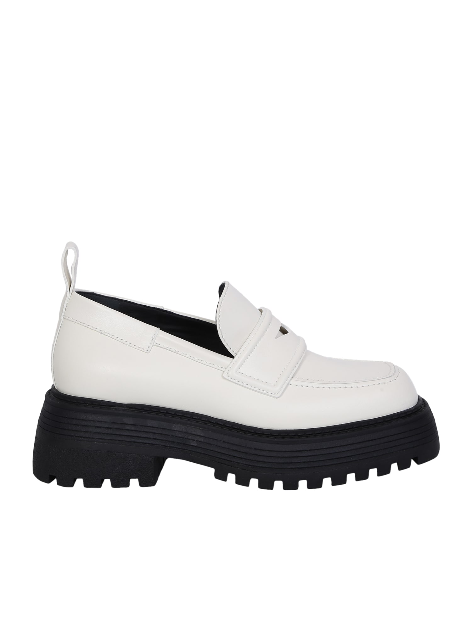 3juin Sofia Track Sole Leather Ivory Loafers In White