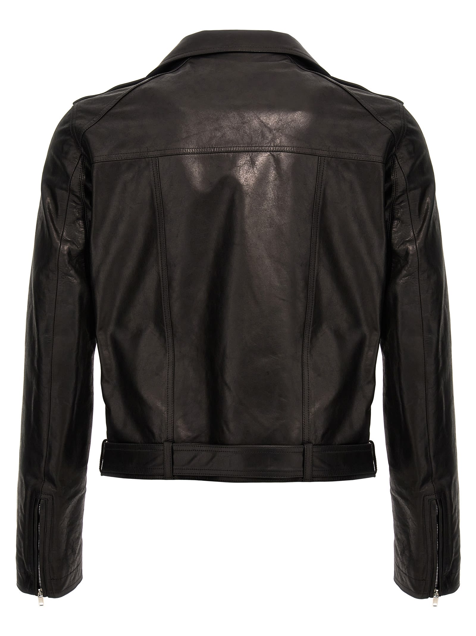 Shop Rick Owens Leather Biker Jacket In Black