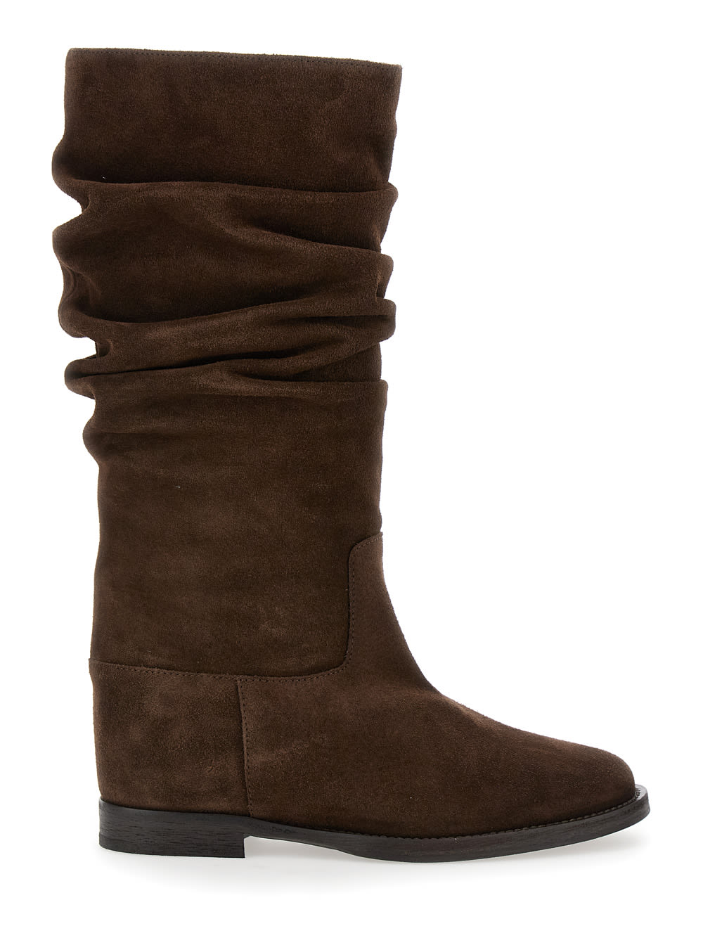 Shop Via Roma 15 Borwn Calf Boots With Round Toe In Suede Leather Woman In Brown