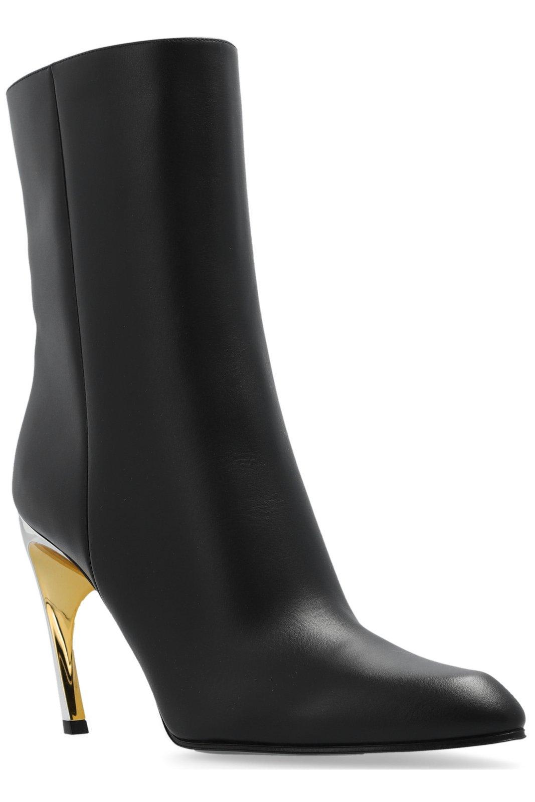 Shop Alexander Mcqueen Pointed Toe Heeled Boots In Black/silver/gold