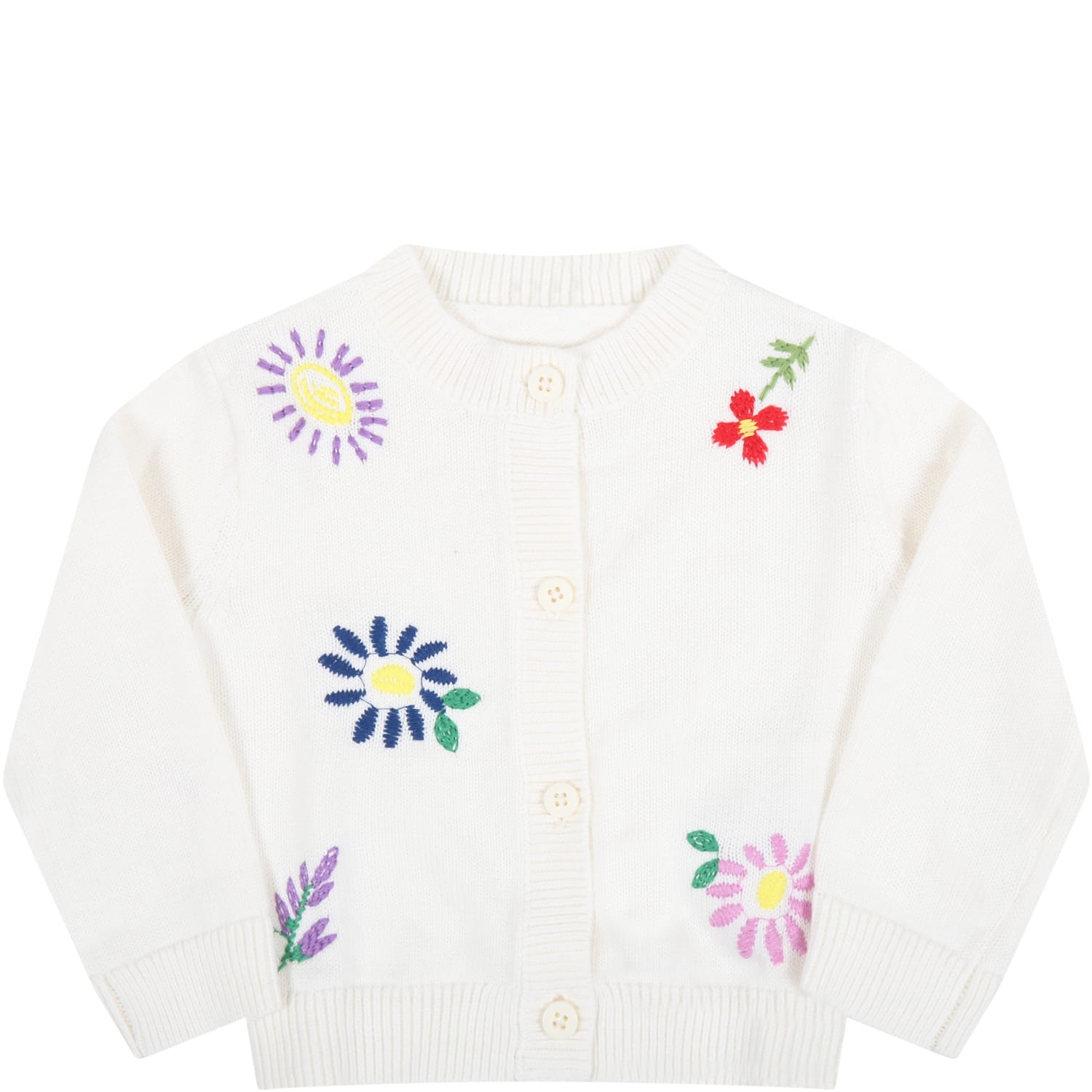 Stella McCartney Kids Ivory Cardigan For Babykids With Flowers