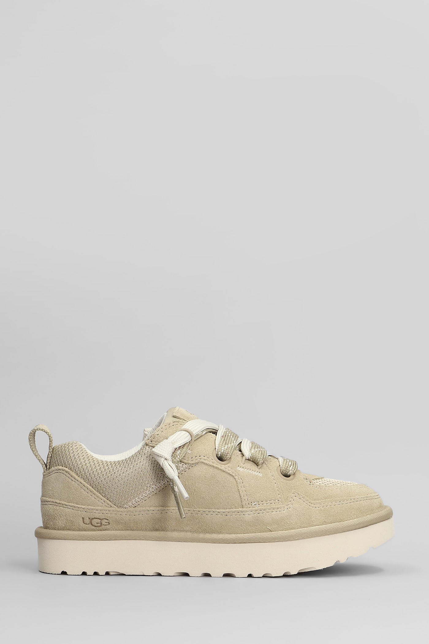 UGG LO LOWMEL SLIPPER-MULE IN BEIGE SUEDE AND FABRIC