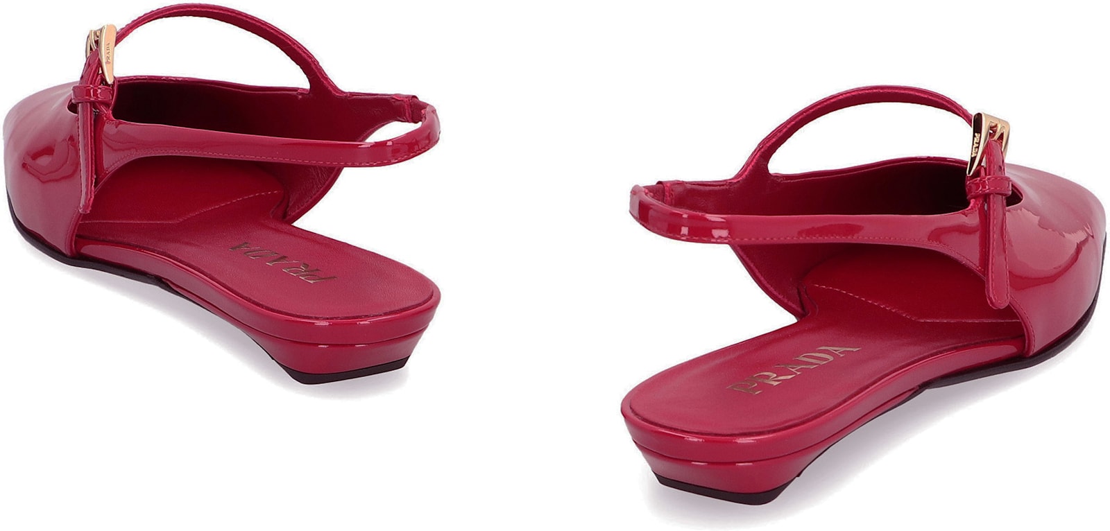 Prada Mary Jane Patent Pointy-toe Slingback Ballerina Flat In Red