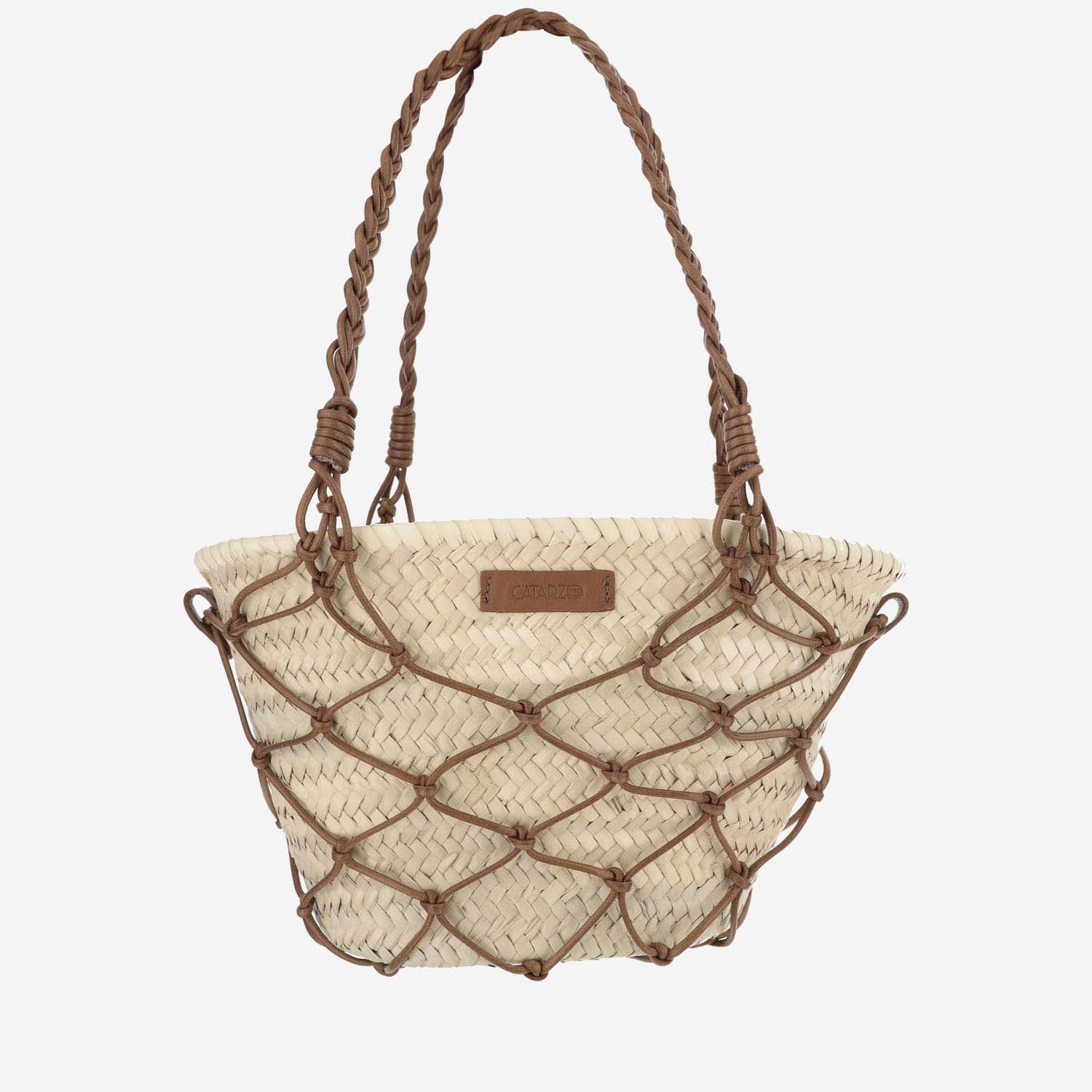 Straw And Cotton Bag With Leather Details