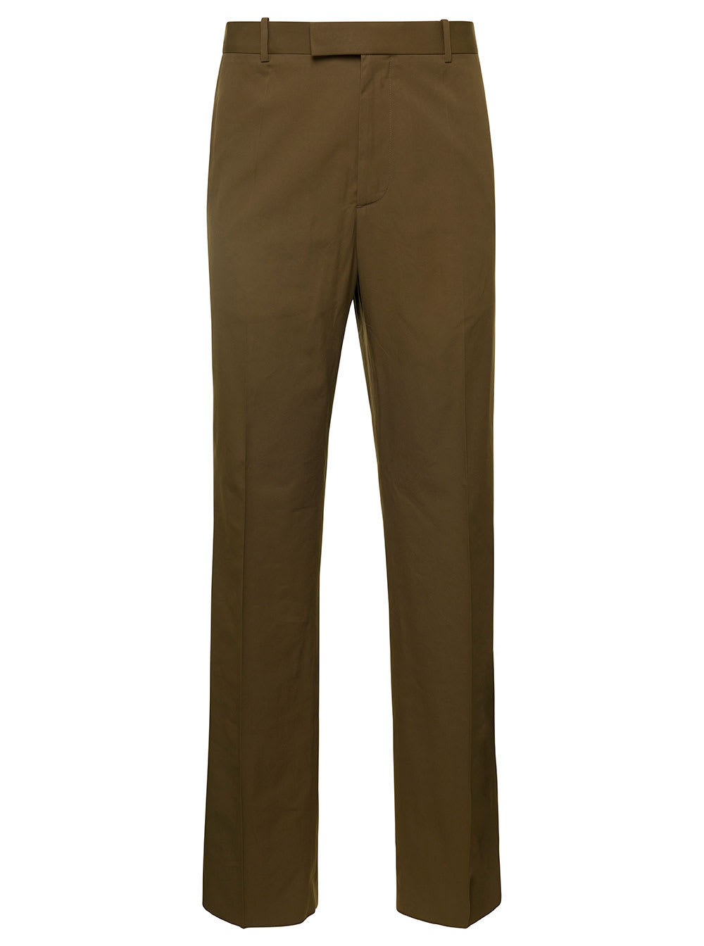 Shop Bottega Veneta Green Slim Pants With Concealed Fastening In Cotton Blend Man