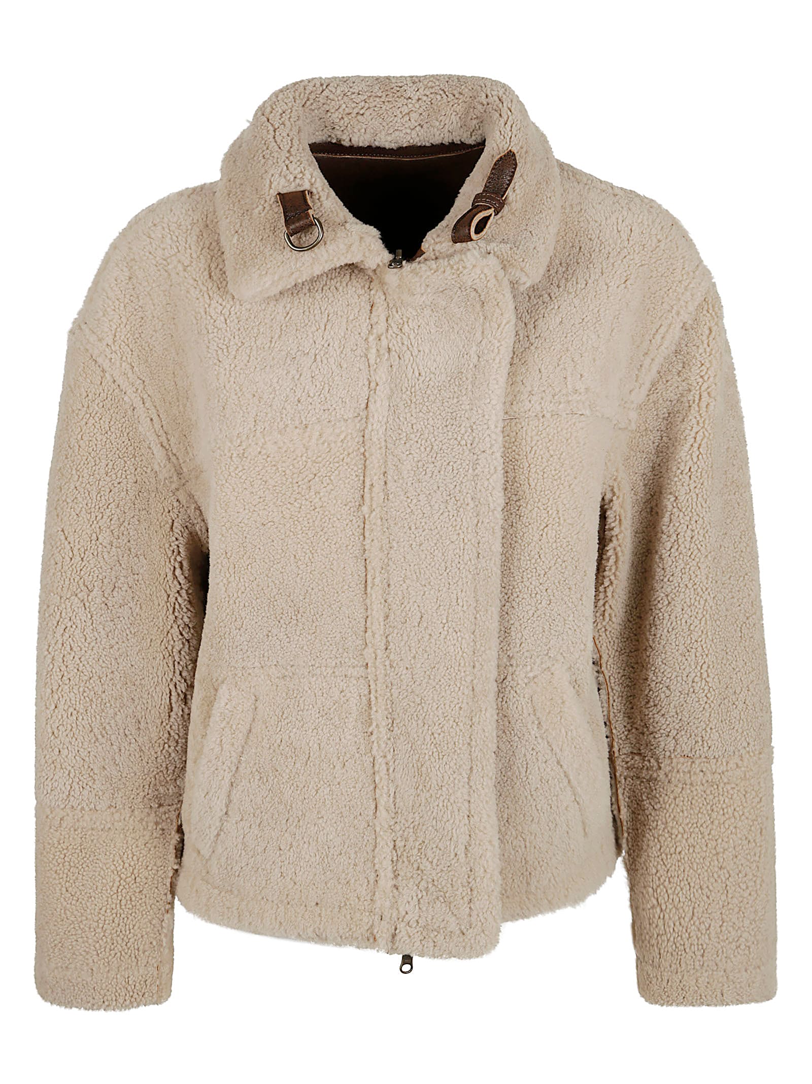 Salvatore Santoro Sheepskin Leather Jacket With Contrasting Shearling Interior And High Collar In Brown