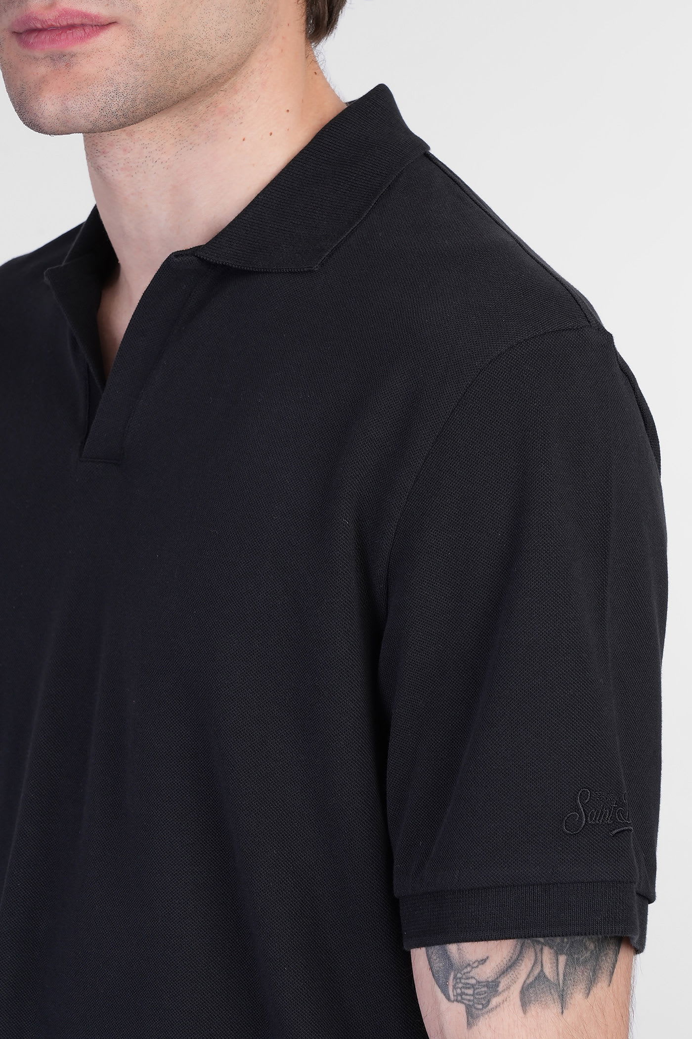 Mc2 Saint Barth Charles Polo In Black Cotton In Black