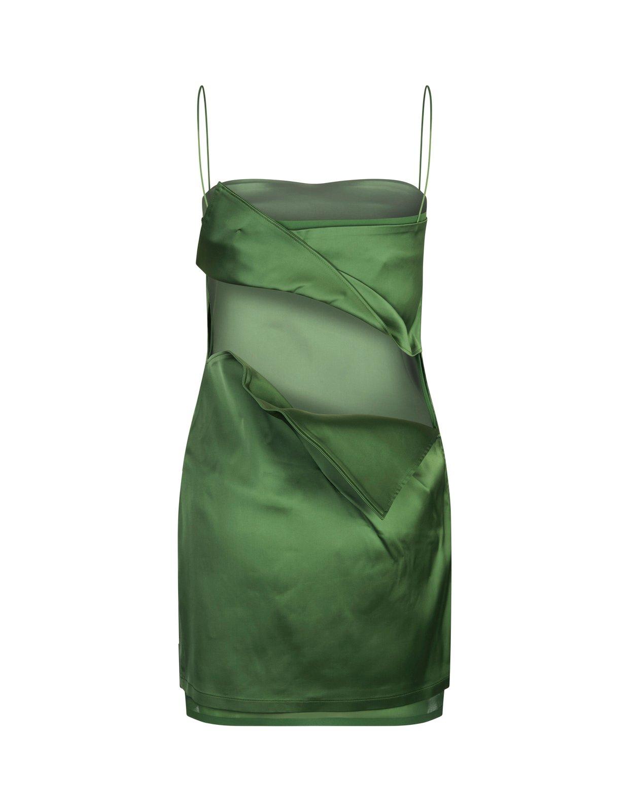 Shop Jacquemus The Elica Slash Mini Dress In Green