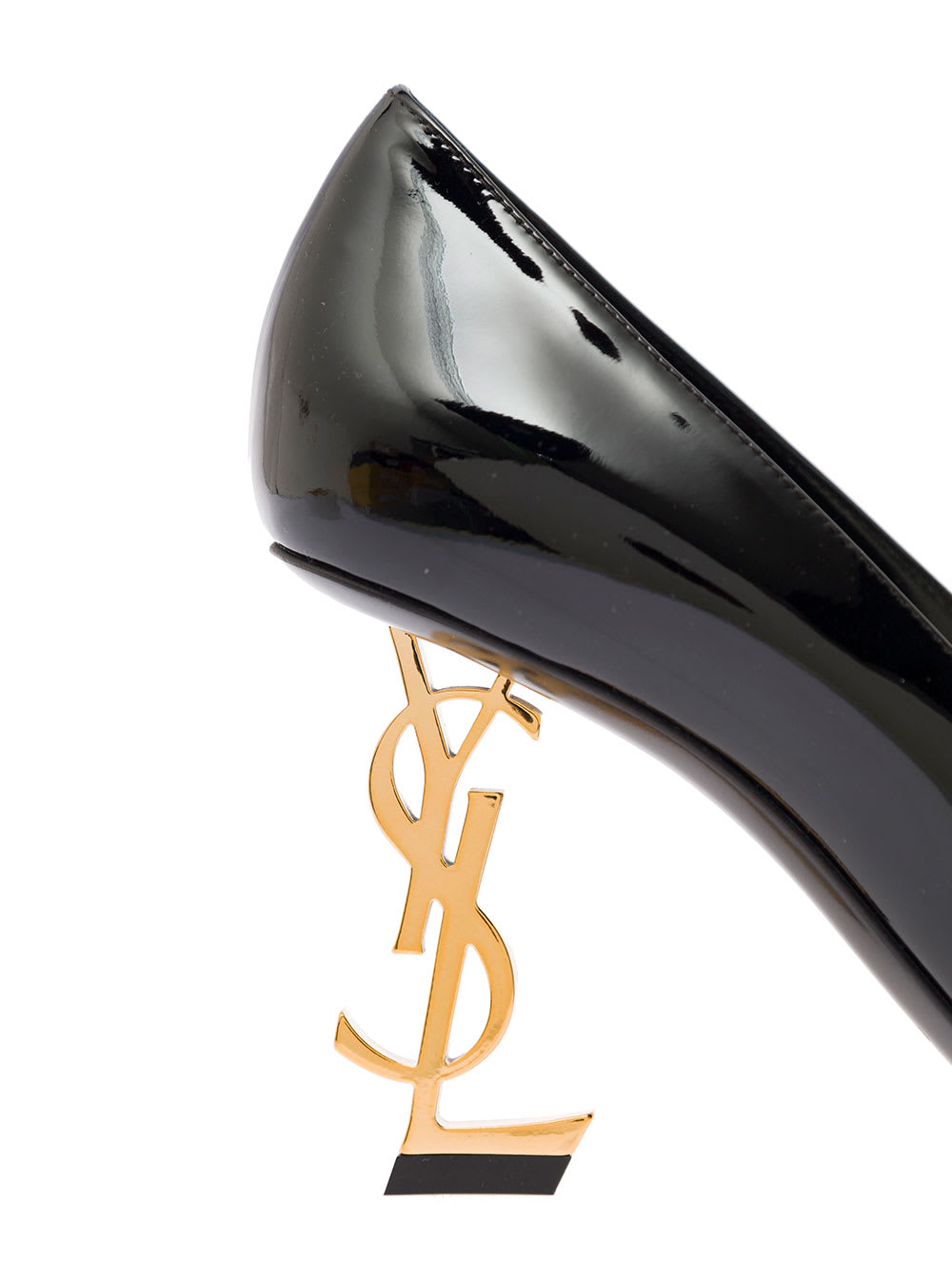 Shop Saint Laurent Opyum Black Pumps With Mid Logo Heel In Patent Leather Woman