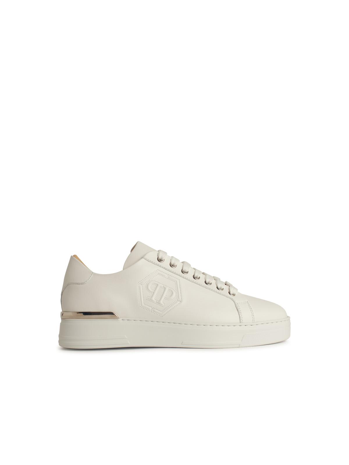 hexagon White Leather Sneakers