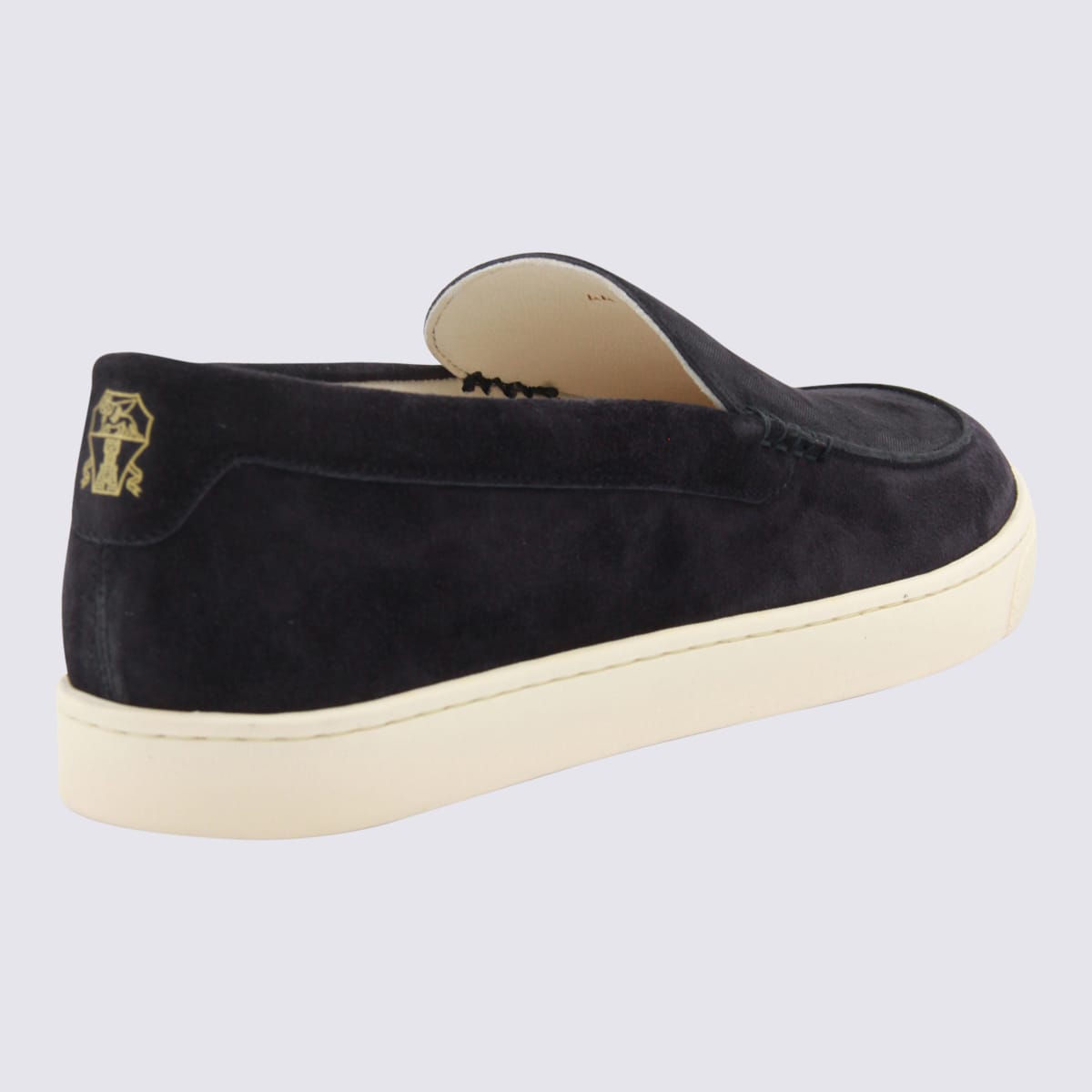 Brunello Cucinelli Navy Leather Sneakers In Black