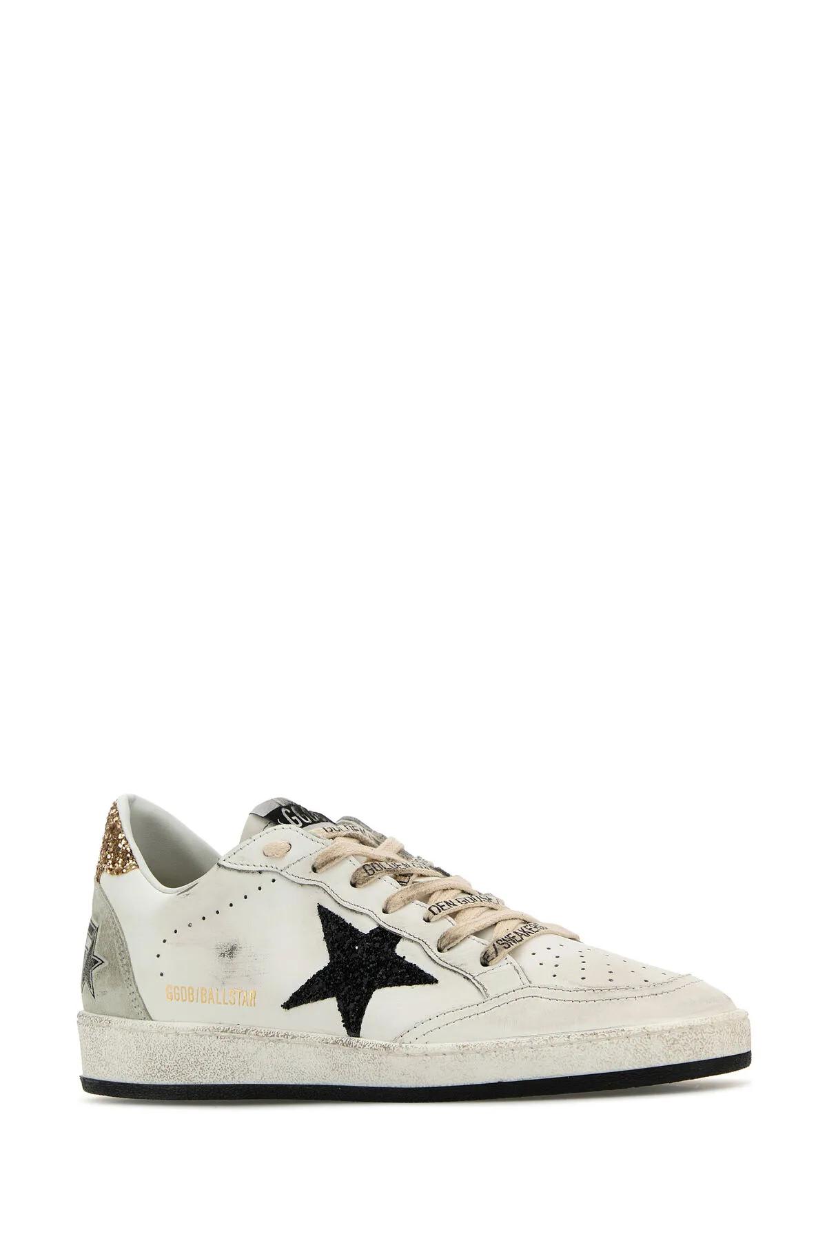 Shop Golden Goose White Leather Ball Star Sneakers