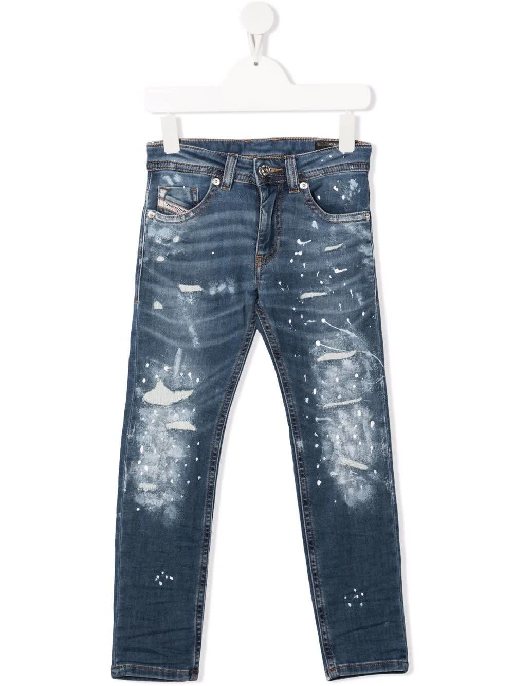 Diesel Kids Jeans In Medium Blue Denim With Faded Effect And Worn Effect