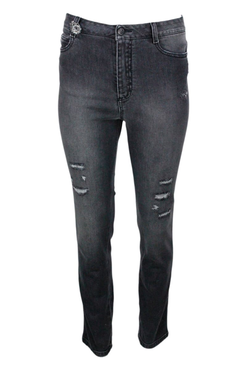 Ermanno Scervino High-waisted Stretch Denim Jeans With Fake Tears