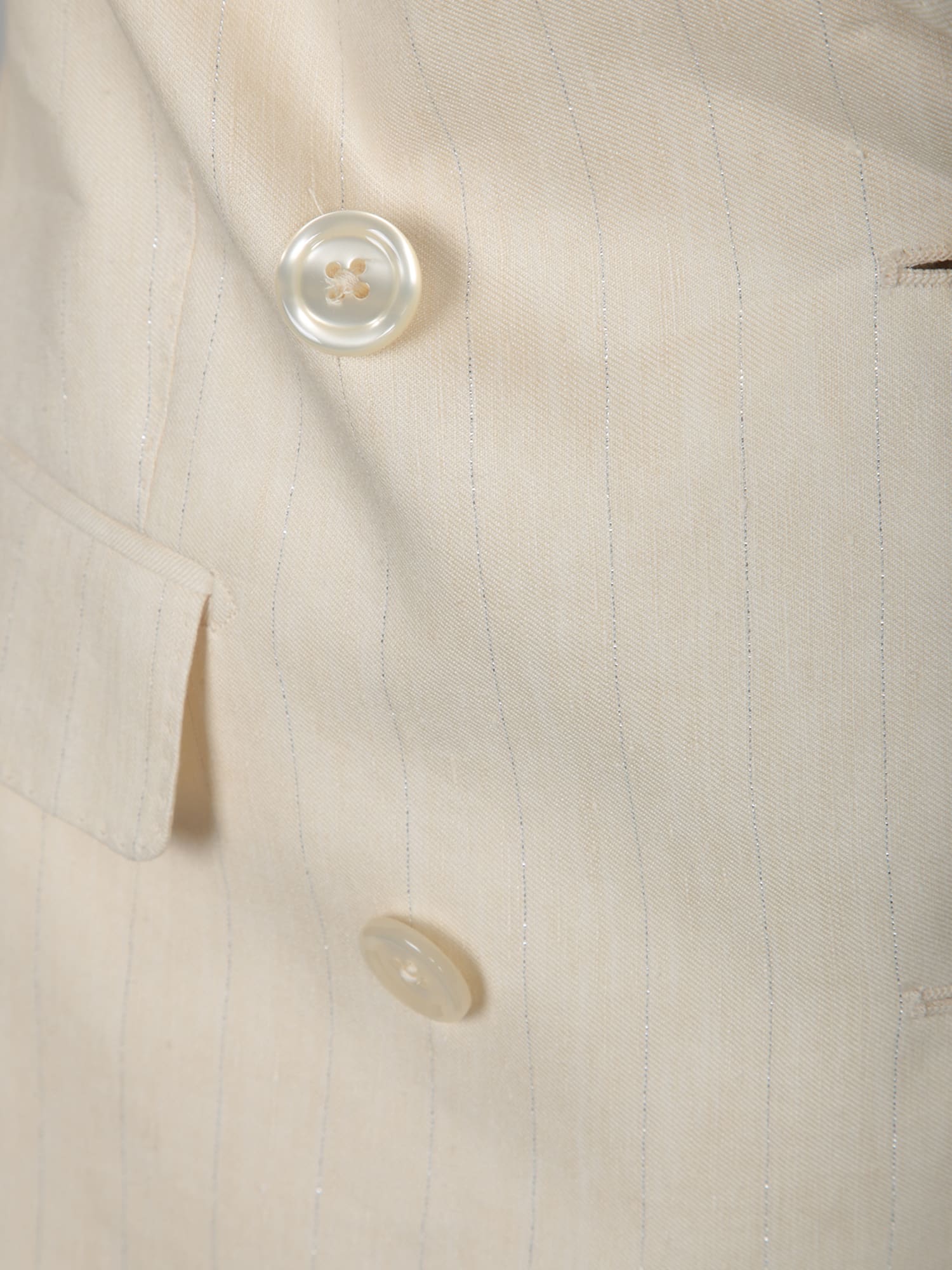 Tagliatore Striped Cotton Double-breasted Jacket With Tone-on-tone Buttons In Beige