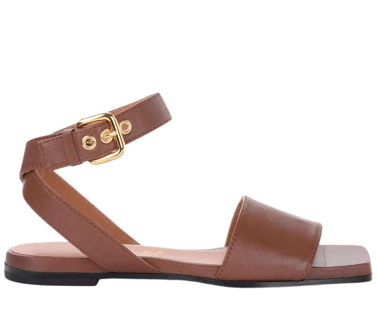 Via Roma 15 Sandals In Super Soft Brown Leather