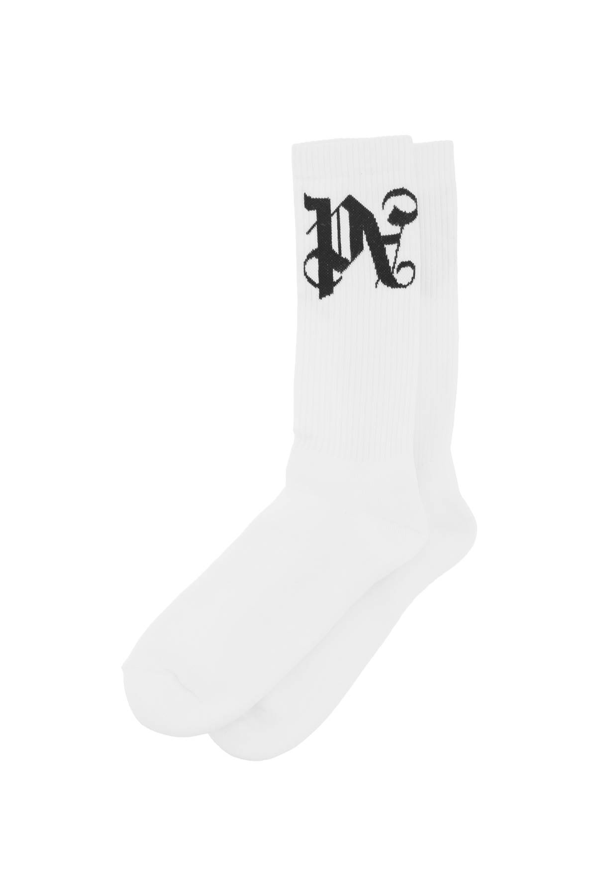 Shop Palm Angels Pa Monogram Socks In White Black (white)