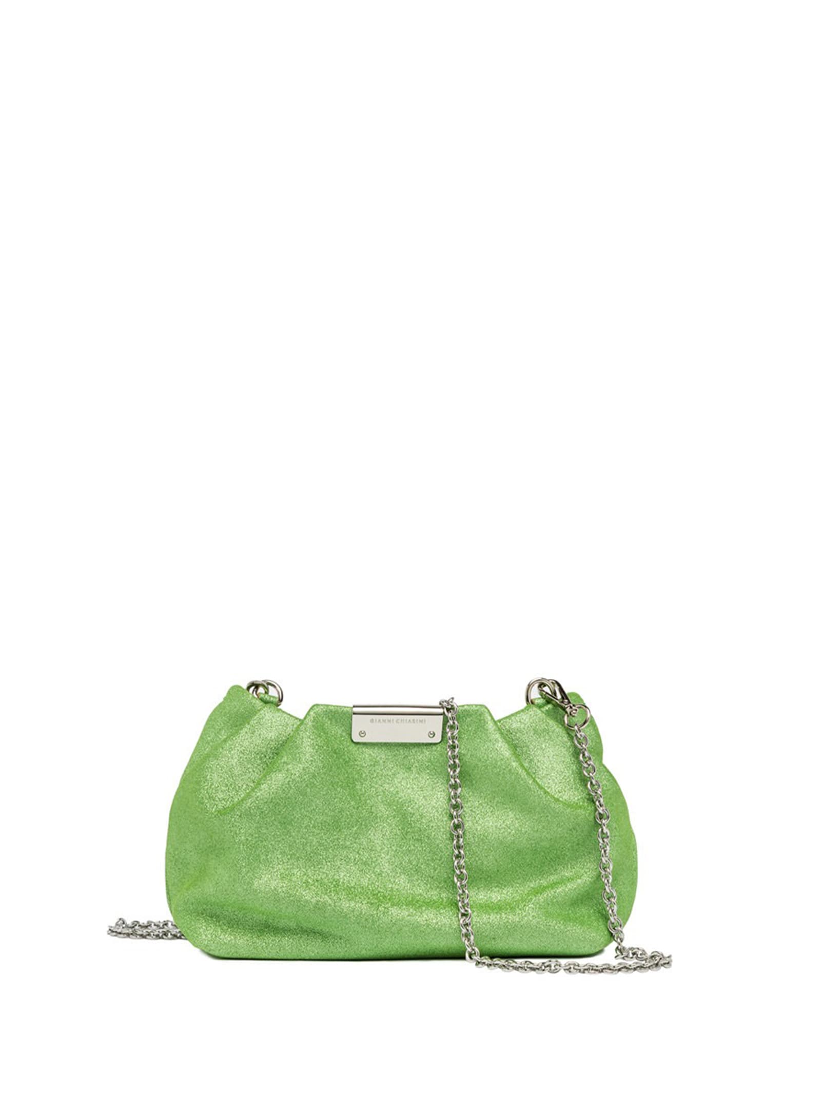Shop Gianni Chiarini Green Glitter Pearl Clutch Bag With Curled Effect In Acerbo