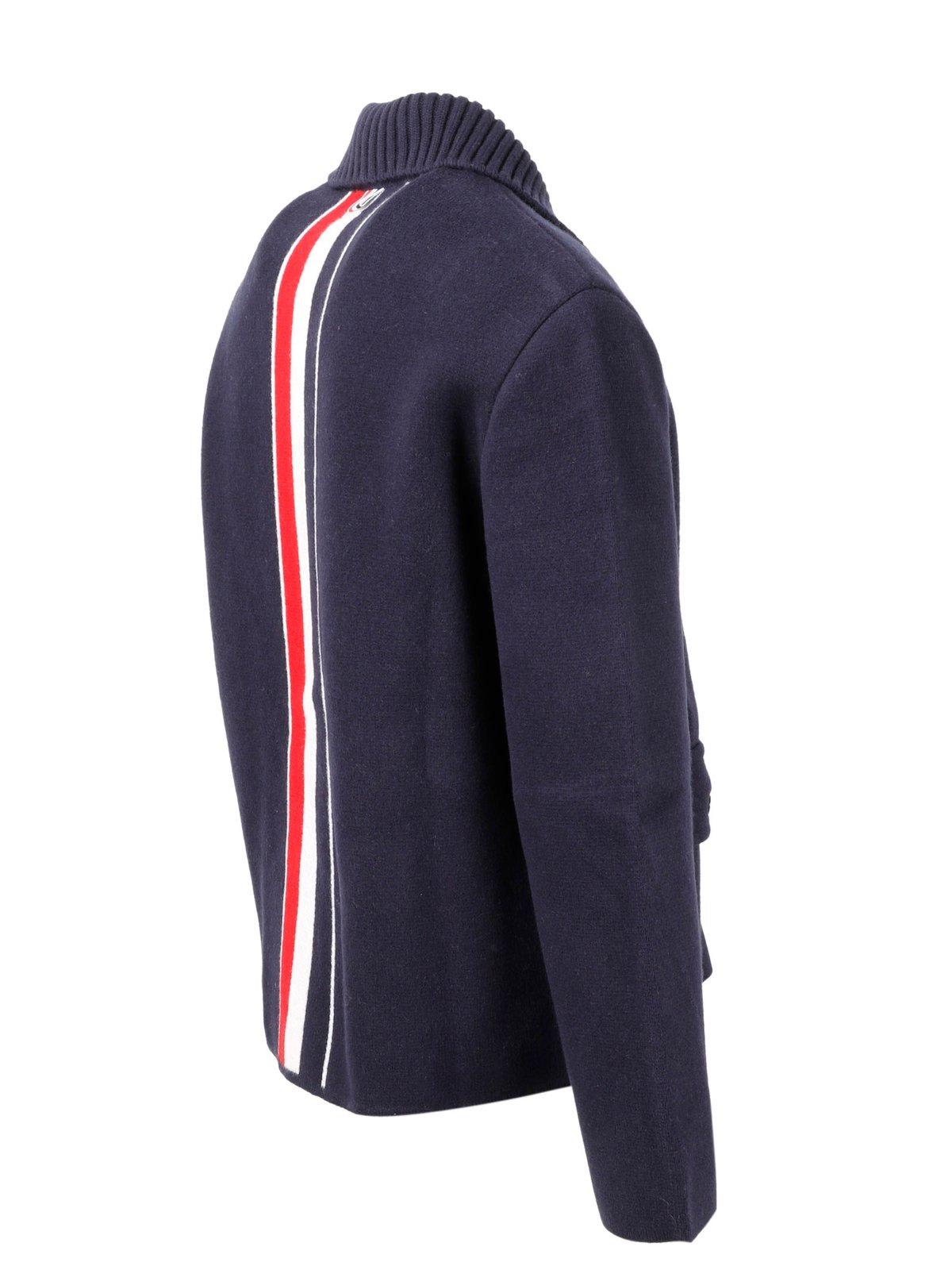 Shop Thom Browne Rwb Striped Buttoned Jacket In Blue