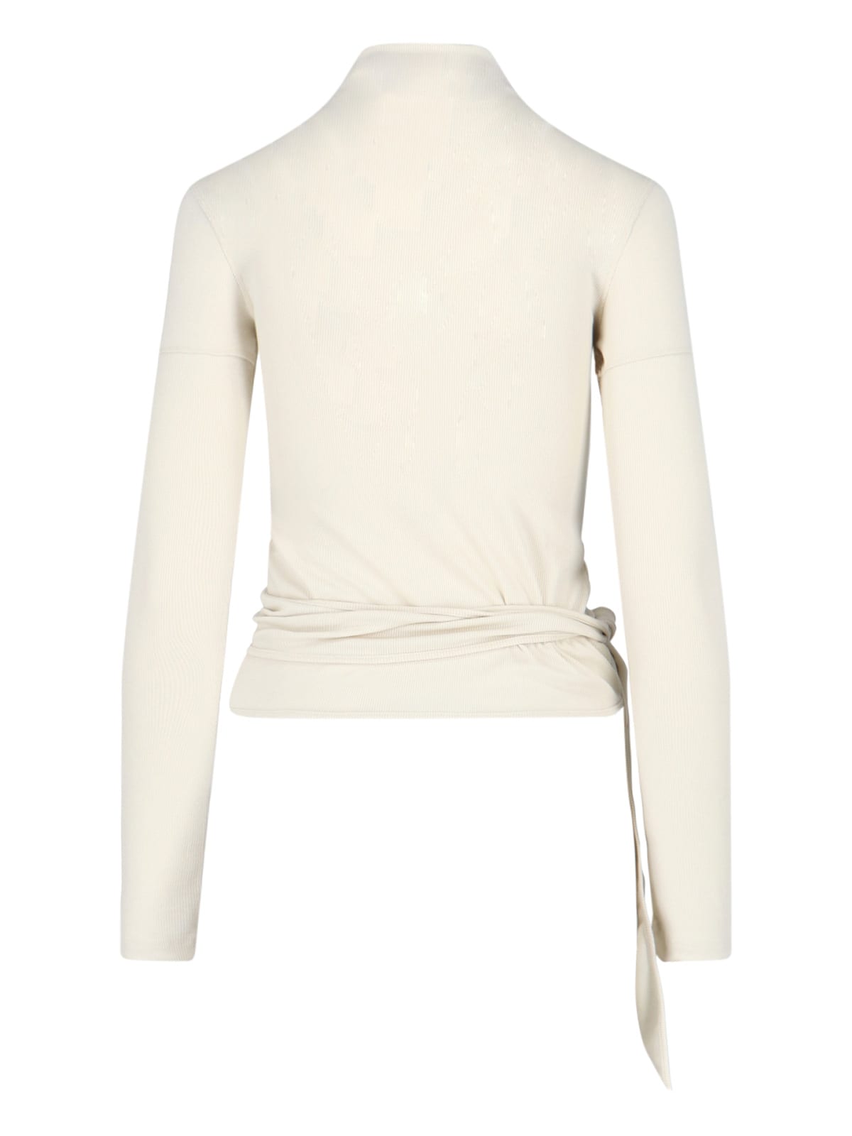 Low Classic Long Sleeve High Neck Top With Buttons In White