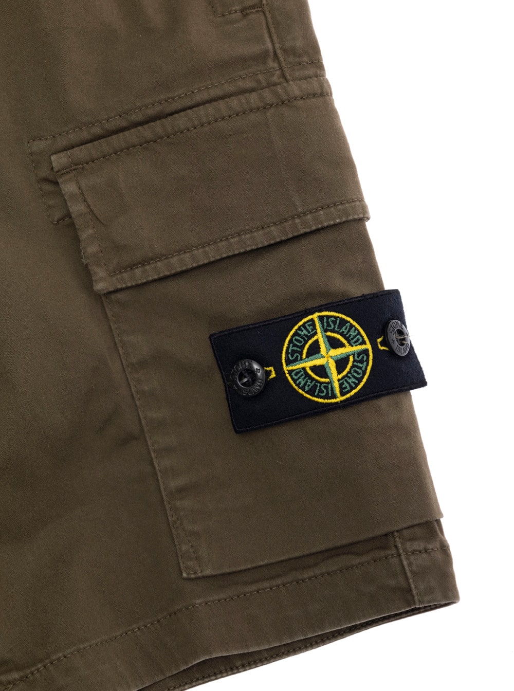Stone Island Green Bermuda Pants With Elastic Waist And Logo Patch On The Front In Cotton Stretch Boy In Green