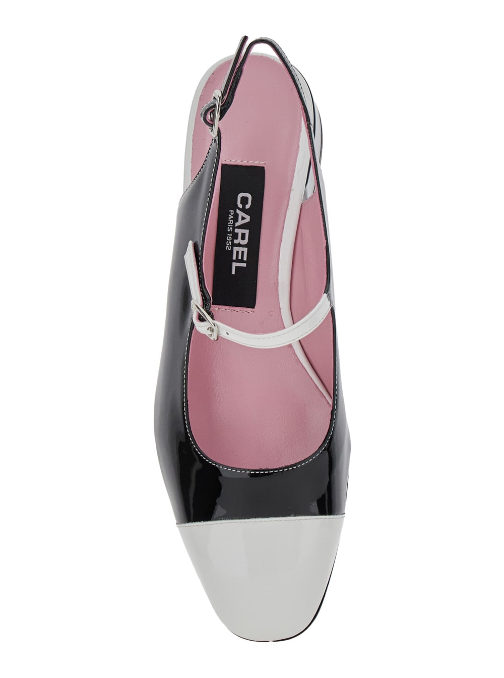 CAREL ISCHIA BLACK SLINGBACK PUMPS WITH ADJUSTABLE STRAP IN PATENT LEATHER WOMAN 