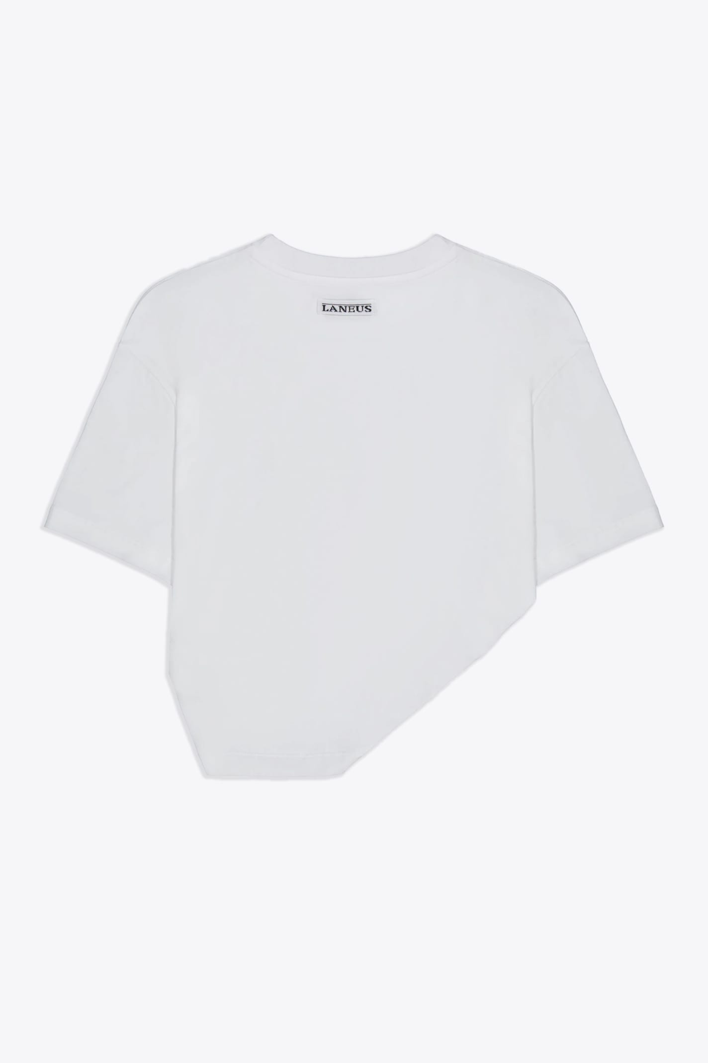 Shop Laneus Jersey T-shirt Woman White Cotton Cropped T-shirt With Drapery - Jersey T-shirt In Bianco