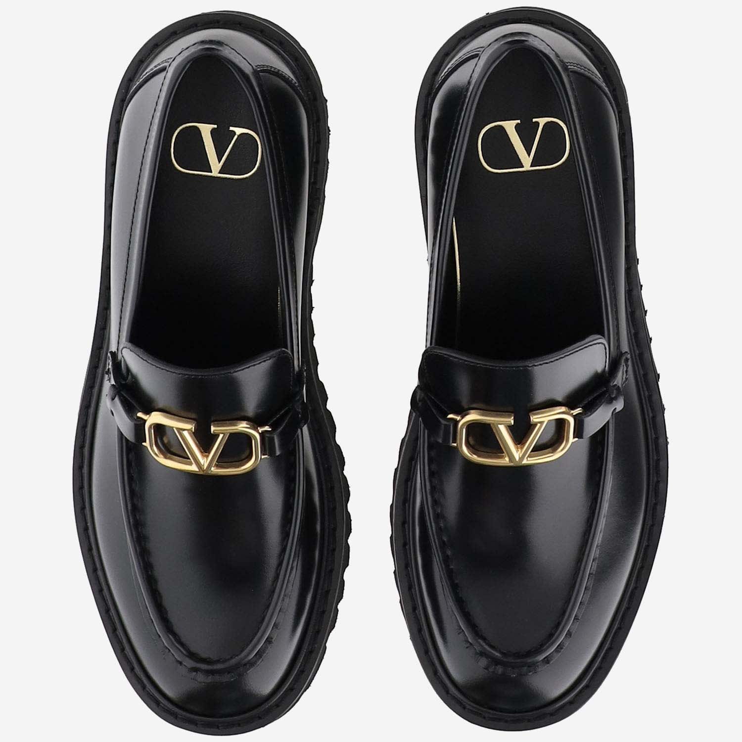 Shop Valentino Vlogo Signature Calfskin Loafers In Black