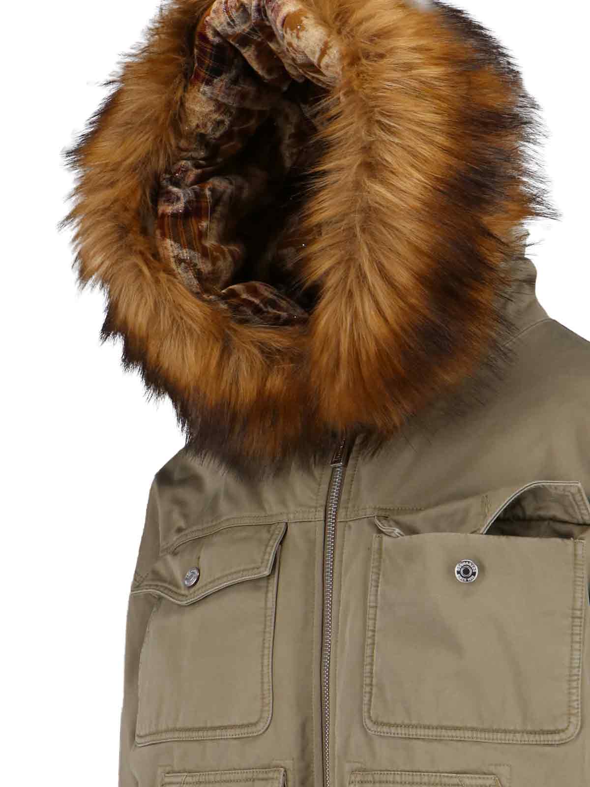 Dsquared2 Relaxed Jacket With Faux Fur Trim In Neutral