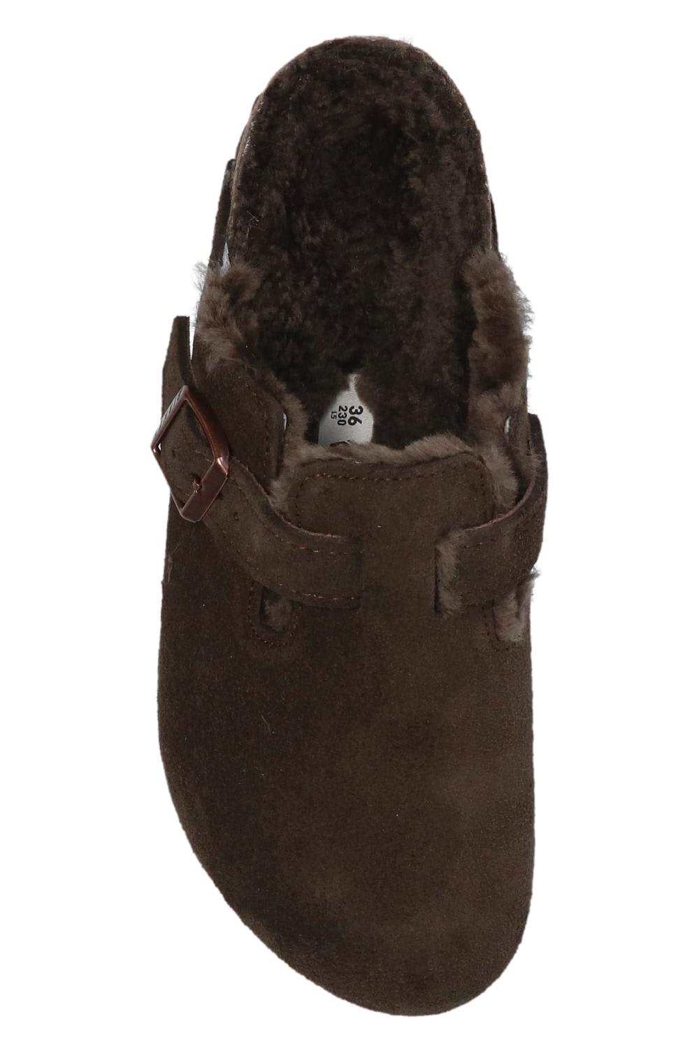 Birkenstock Boston Vl Suede Slides In Nude